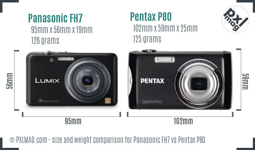 Panasonic FH7 vs Pentax P80 size comparison