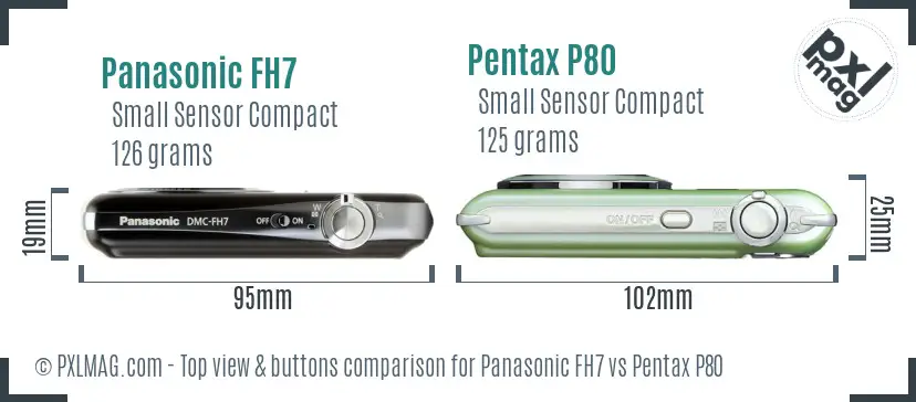 Panasonic FH7 vs Pentax P80 top view buttons comparison