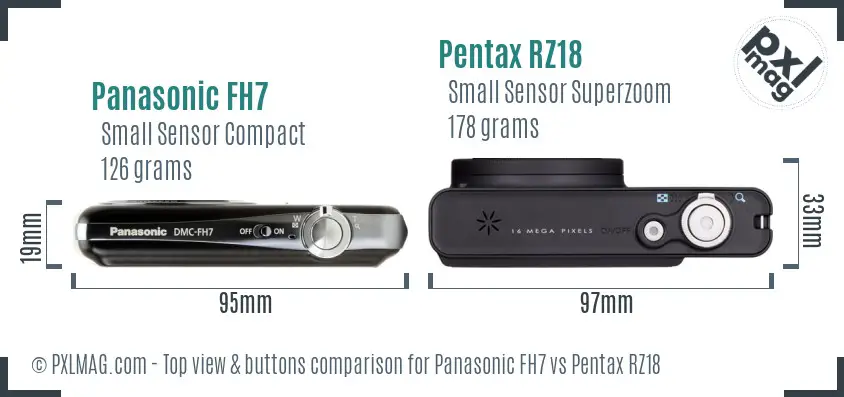 Panasonic FH7 vs Pentax RZ18 top view buttons comparison