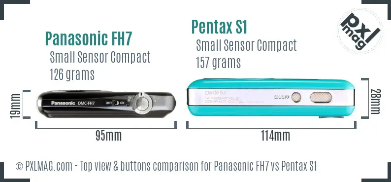 Panasonic FH7 vs Pentax S1 top view buttons comparison