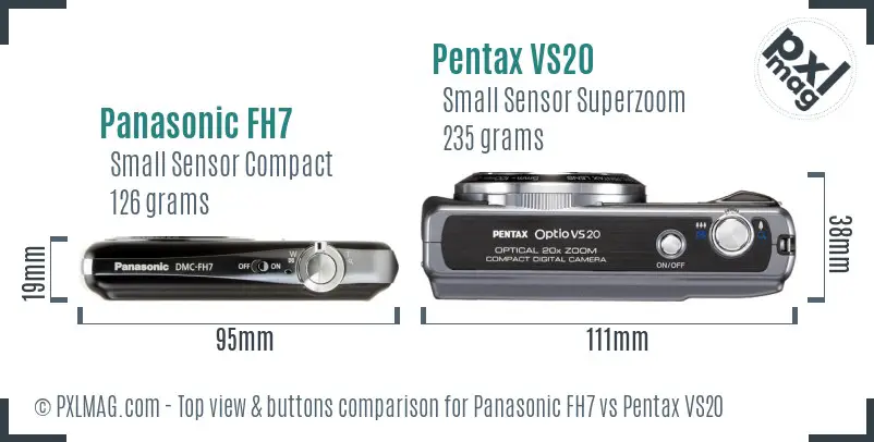 Panasonic FH7 vs Pentax VS20 top view buttons comparison
