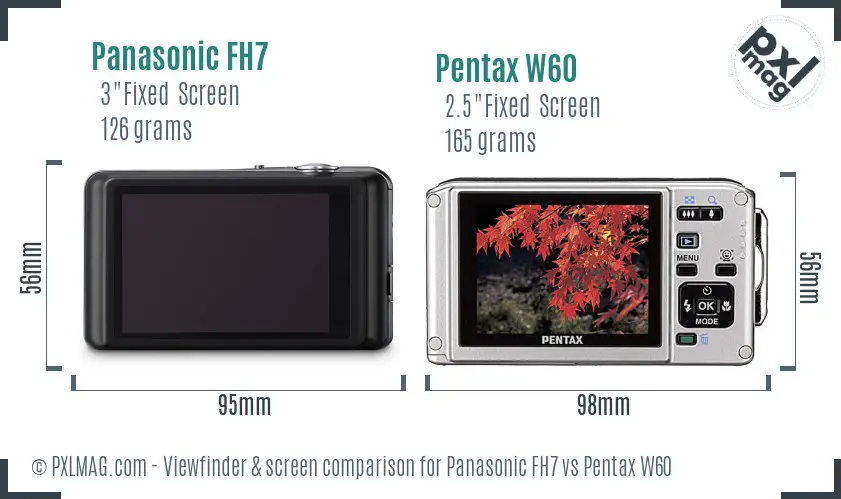Panasonic FH7 vs Pentax W60 Screen and Viewfinder comparison
