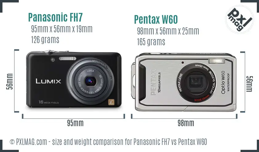Panasonic FH7 vs Pentax W60 size comparison