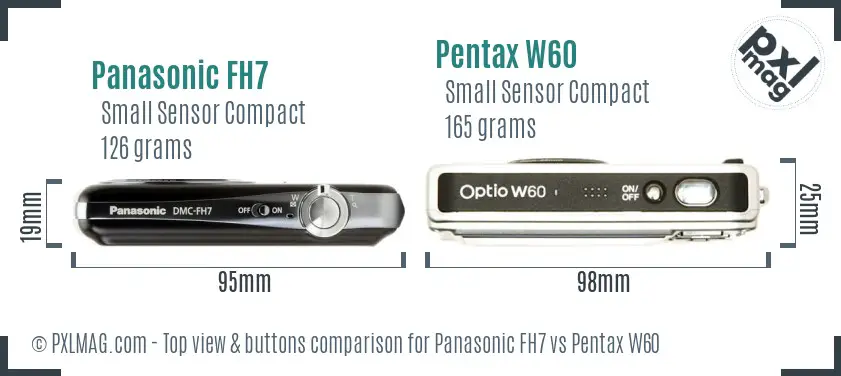 Panasonic FH7 vs Pentax W60 top view buttons comparison