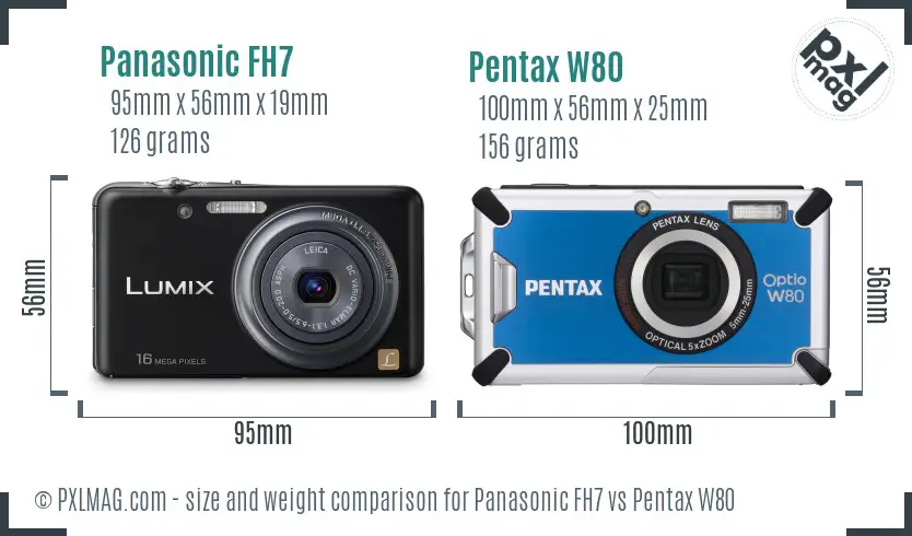 Panasonic FH7 vs Pentax W80 size comparison