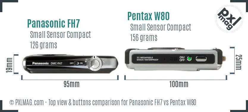 Panasonic FH7 vs Pentax W80 top view buttons comparison