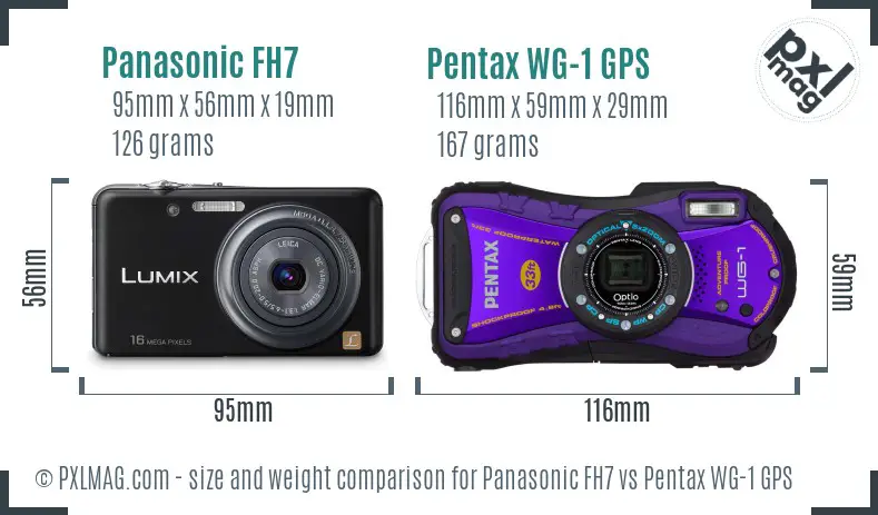 Panasonic FH7 vs Pentax WG-1 GPS size comparison