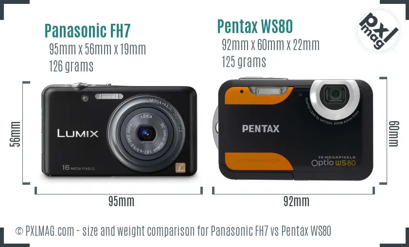Panasonic FH7 vs Pentax WS80 size comparison