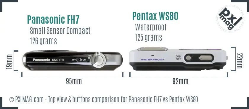Panasonic FH7 vs Pentax WS80 top view buttons comparison