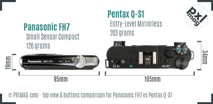 Panasonic FH7 vs Pentax Q-S1 top view buttons comparison