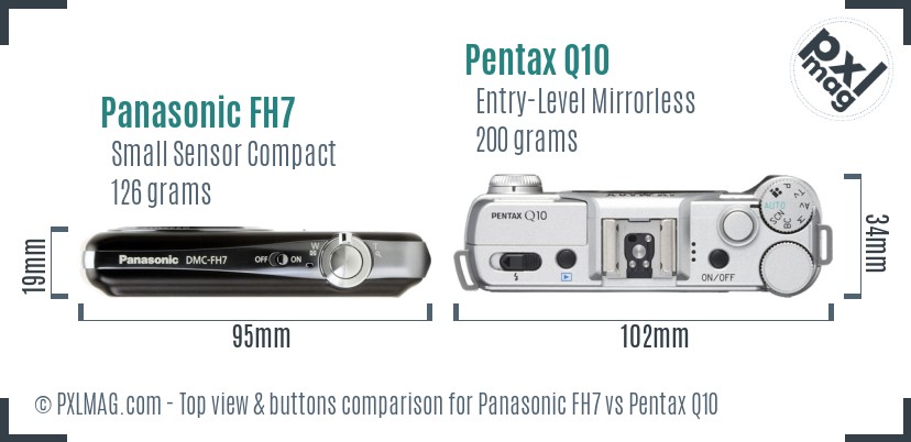 Panasonic FH7 vs Pentax Q10 top view buttons comparison