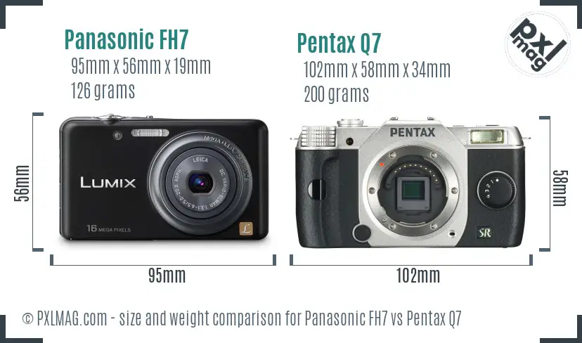 Panasonic FH7 vs Pentax Q7 size comparison