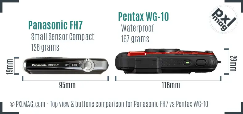 Panasonic FH7 vs Pentax WG-10 top view buttons comparison Panasonic FH7 vs Pentax WG-10 top view buttons comparison