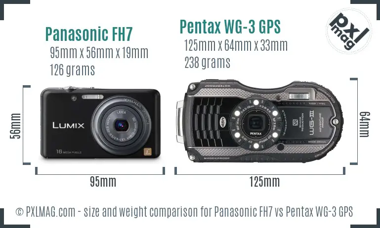 Panasonic FH7 vs Pentax WG-3 GPS size comparison
