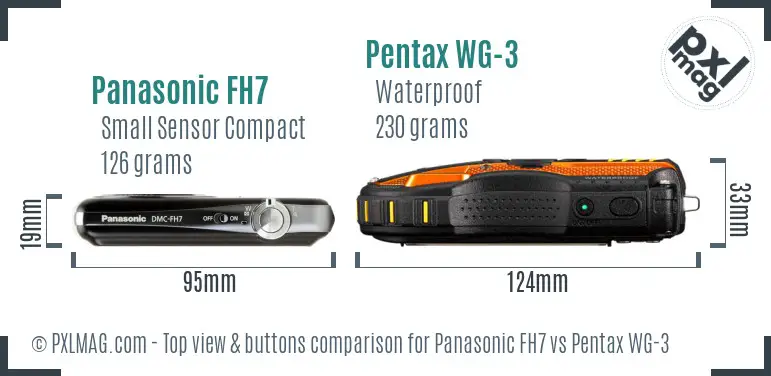 Panasonic FH7 vs Pentax WG-3 top view buttons comparison