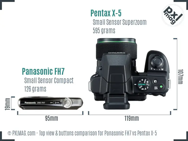 Panasonic FH7 vs Pentax X-5 top view buttons comparison