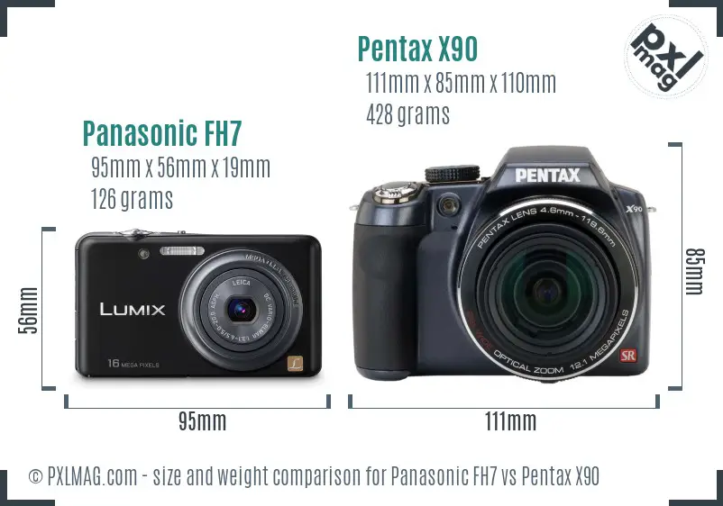 Panasonic FH7 vs Pentax X90 size comparison