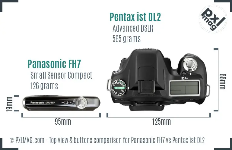 Panasonic FH7 vs Pentax ist DL2 top view buttons comparison