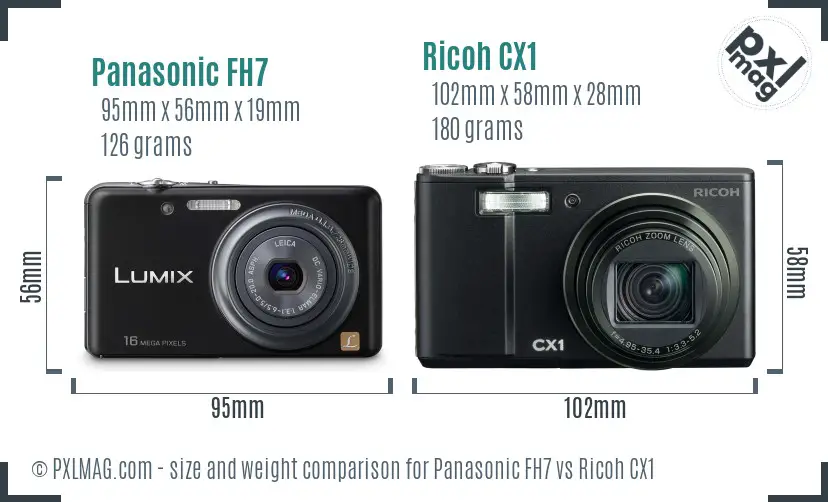 Panasonic FH7 vs Ricoh CX1 size comparison