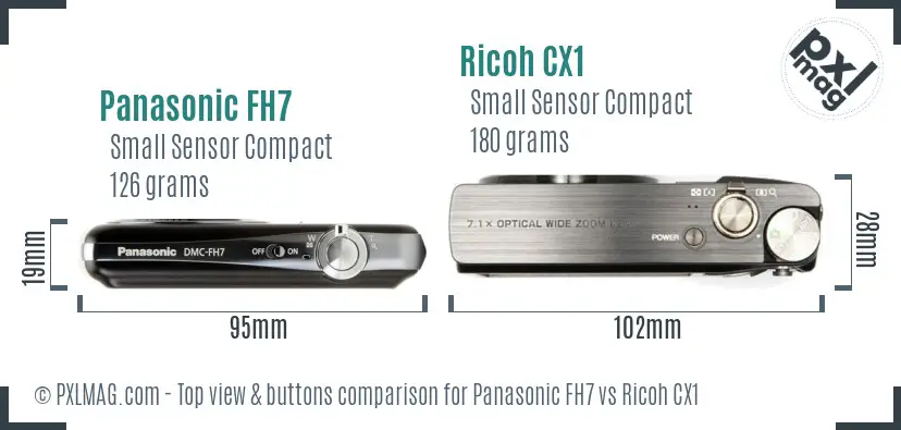 Panasonic FH7 vs Ricoh CX1 top view buttons comparison
