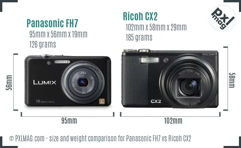 Panasonic FH7 vs Ricoh CX2 size comparison