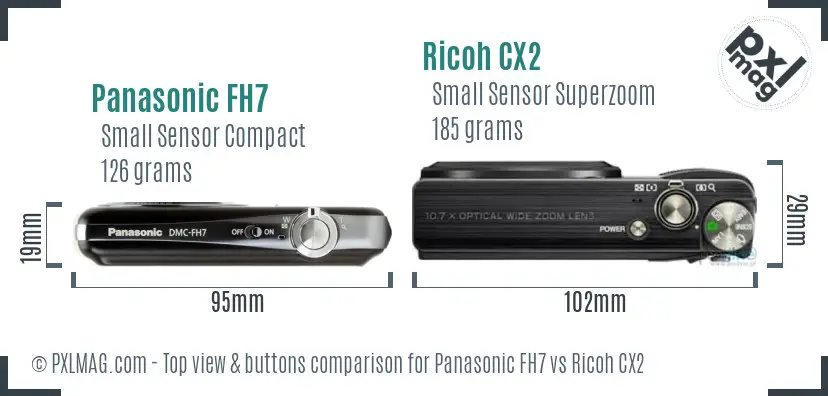 Panasonic FH7 vs Ricoh CX2 top view buttons comparison