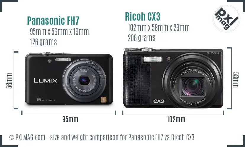 Panasonic FH7 vs Ricoh CX3 size comparison