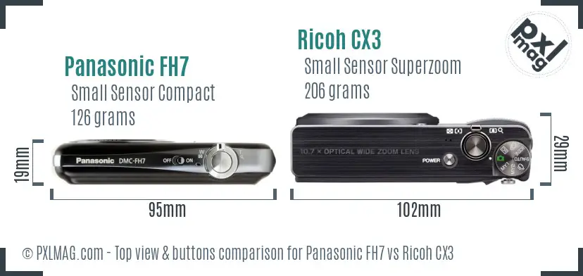 Panasonic FH7 vs Ricoh CX3 top view buttons comparison