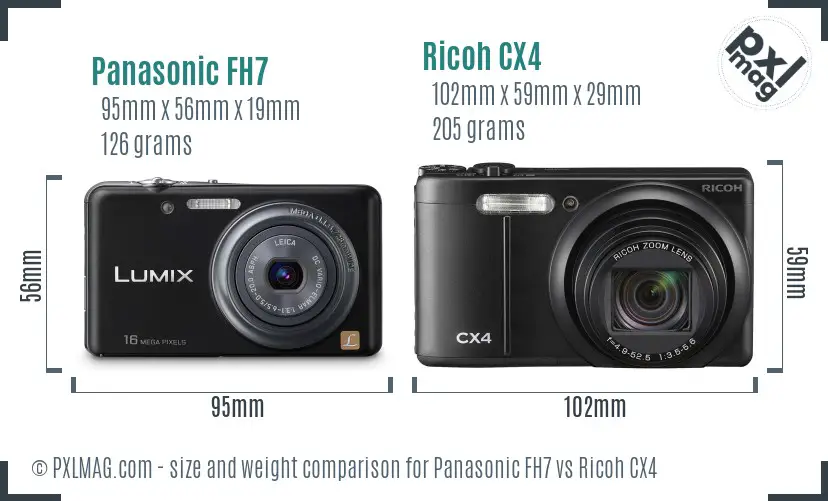 Panasonic FH7 vs Ricoh CX4 size comparison