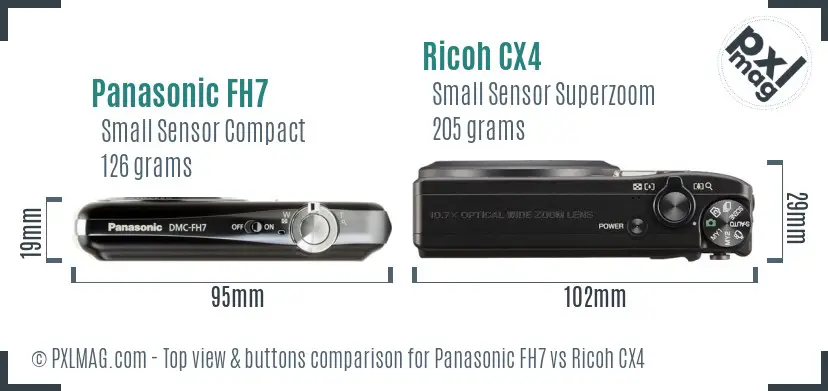 Panasonic FH7 vs Ricoh CX4 top view buttons comparison
