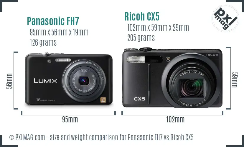 Panasonic FH7 vs Ricoh CX5 size comparison