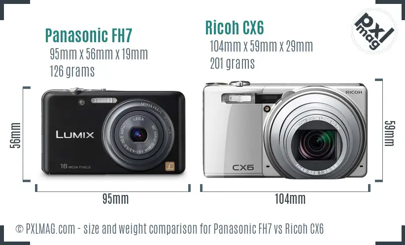 Panasonic FH7 vs Ricoh CX6 size comparison