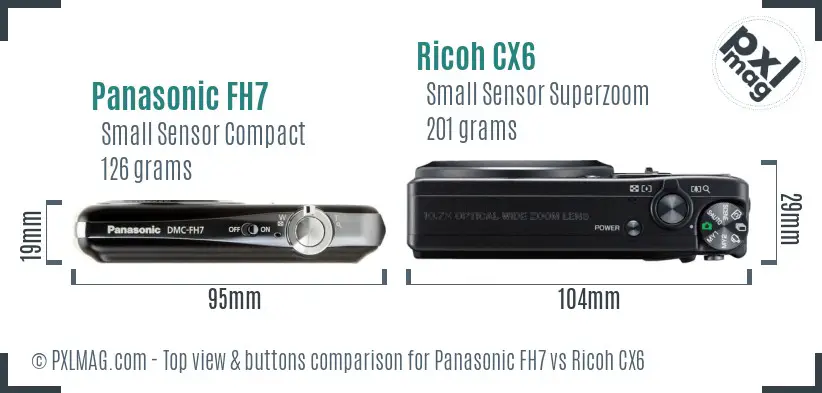 Panasonic FH7 vs Ricoh CX6 top view buttons comparison
