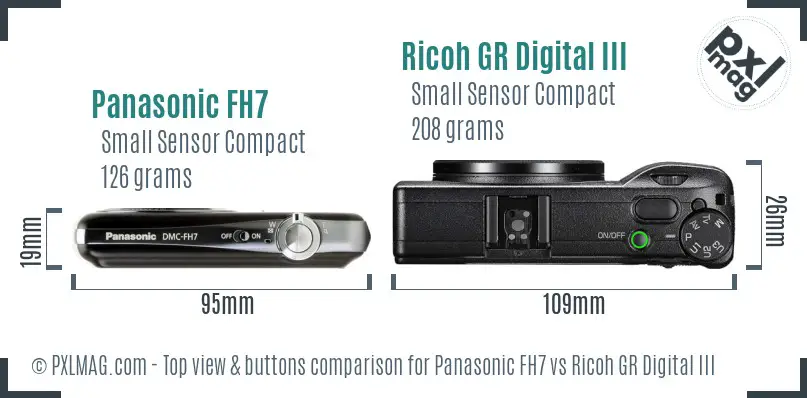 Panasonic FH7 vs Ricoh GR Digital III top view buttons comparison