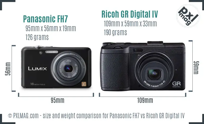 Panasonic FH7 vs Ricoh GR Digital IV size comparison