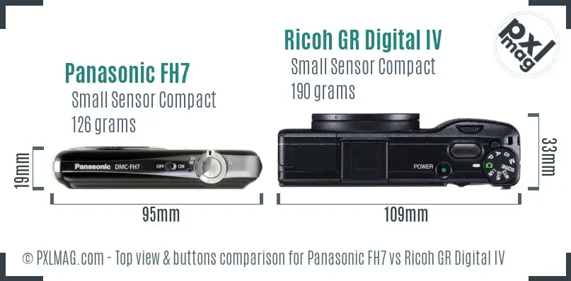 Panasonic FH7 vs Ricoh GR Digital IV top view buttons comparison