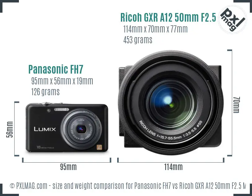 Panasonic FH7 vs Ricoh GXR A12 50mm F2.5 Macro size comparison