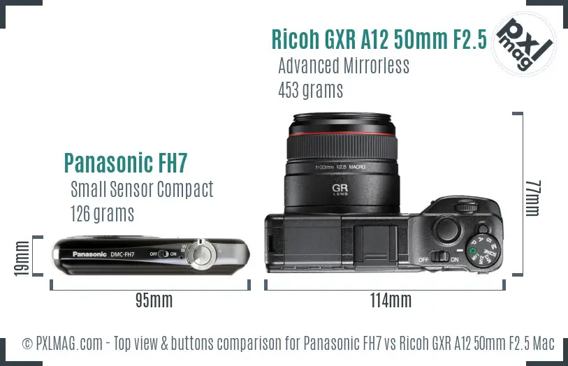 Panasonic FH7 vs Ricoh GXR A12 50mm F2.5 Macro top view buttons comparison