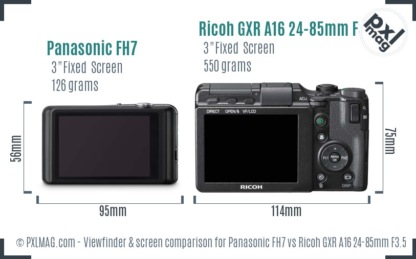 Panasonic FH7 vs Ricoh GXR A16 24-85mm F3.5-5.5 Screen and Viewfinder comparison