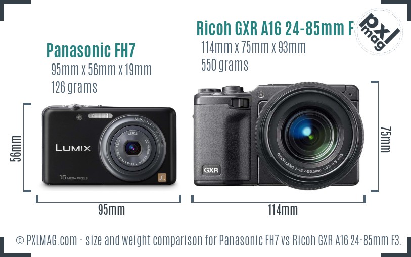 Panasonic FH7 vs Ricoh GXR A16 24-85mm F3.5-5.5 size comparison