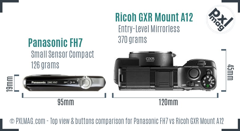 Panasonic FH7 vs Ricoh GXR Mount A12 top view buttons comparison