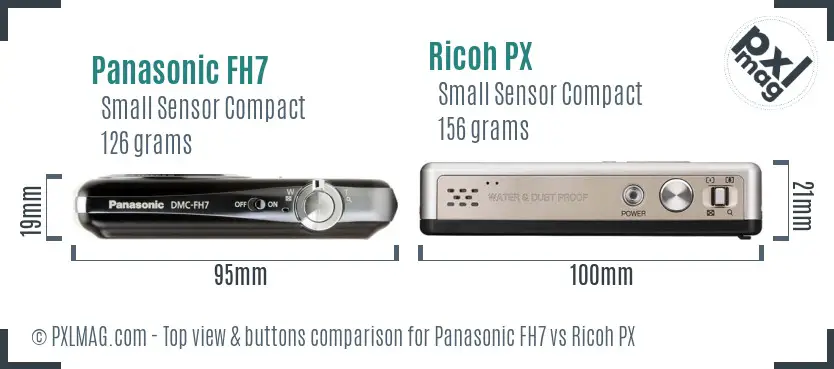 Panasonic FH7 vs Ricoh PX top view buttons comparison Panasonic FH7 vs Ricoh PX top view buttons comparison