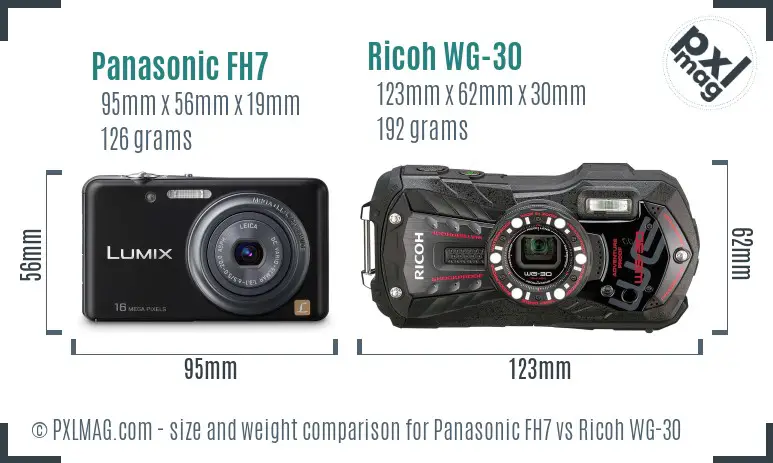 Panasonic FH7 vs Ricoh WG-30 size comparison