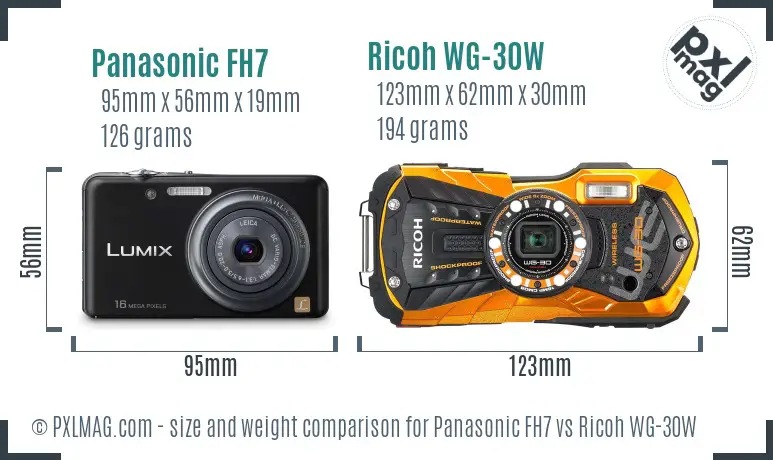 Panasonic FH7 vs Ricoh WG-30W size comparison