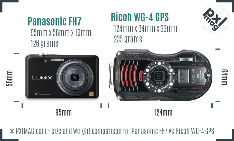 Panasonic FH7 vs Ricoh WG-4 GPS size comparison