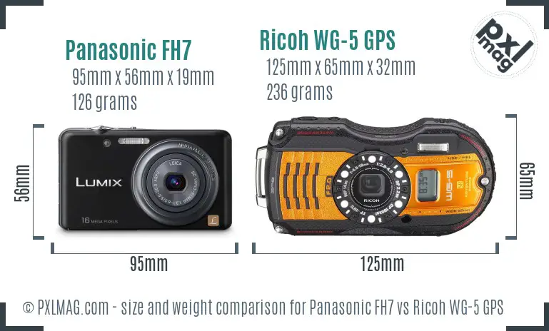 Panasonic FH7 vs Ricoh WG-5 GPS size comparison