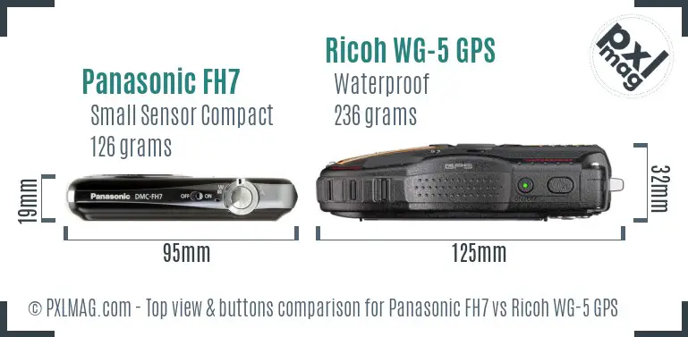 Panasonic FH7 vs Ricoh WG-5 GPS top view buttons comparison