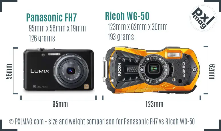 Panasonic FH7 vs Ricoh WG-50 size comparison