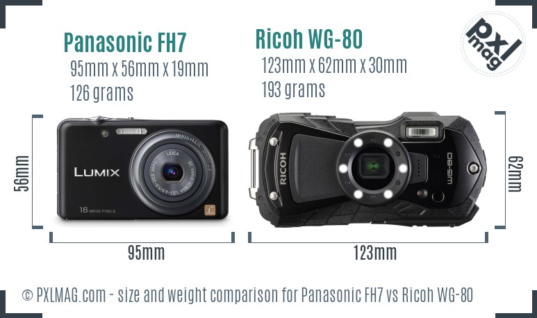 Panasonic FH7 vs Ricoh WG-80 size comparison