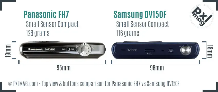 Panasonic FH7 vs Samsung DV150F top view buttons comparison Panasonic FH7 vs Samsung DV150F top view buttons comparison